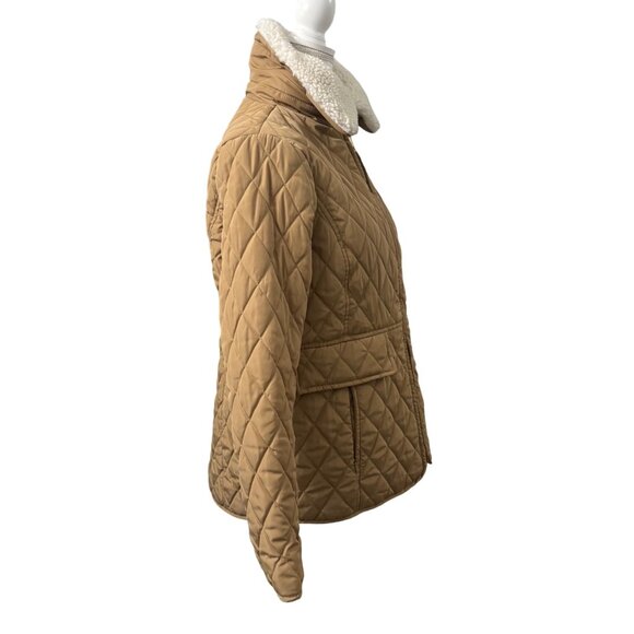 Michael Kors Tan Quilted Jacket W/ Sherpa Collar Zip Closure Womens Size M - Picture 4 of 16
